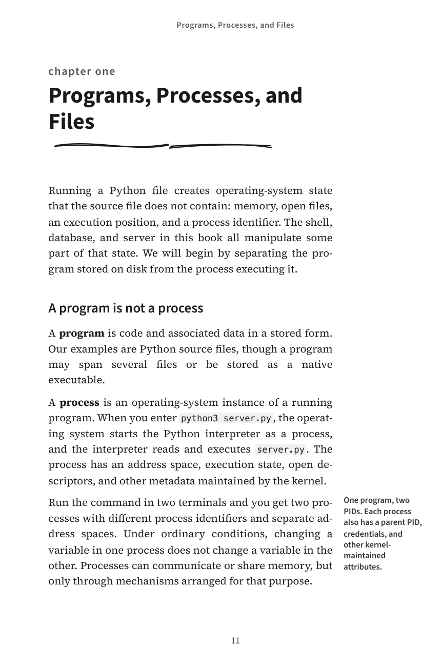 First page of Programs, Processes, and Files, a sample from Build It Yourself