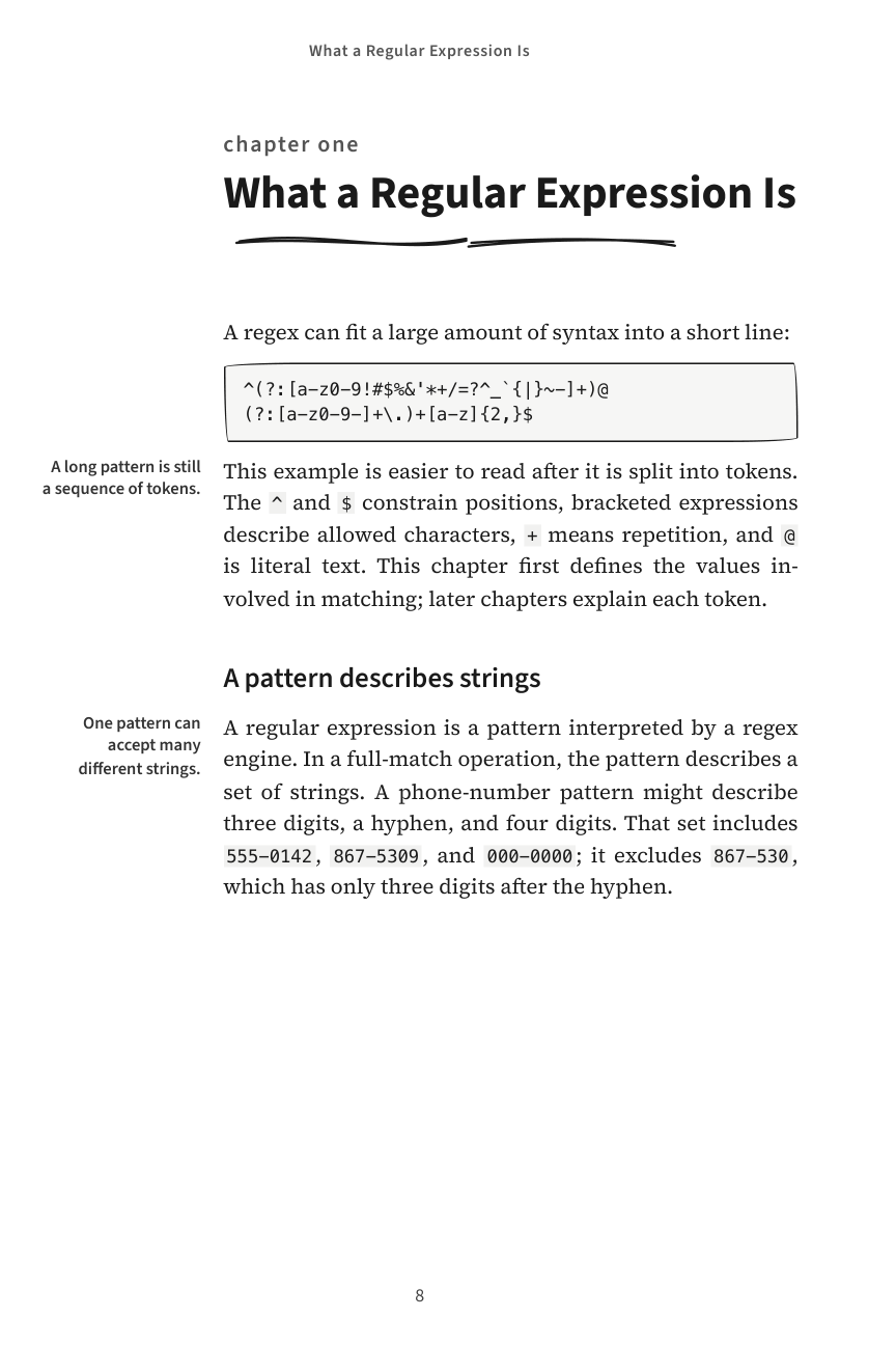 First page of What a Regular Expression Is, a sample from Regex Without Tears